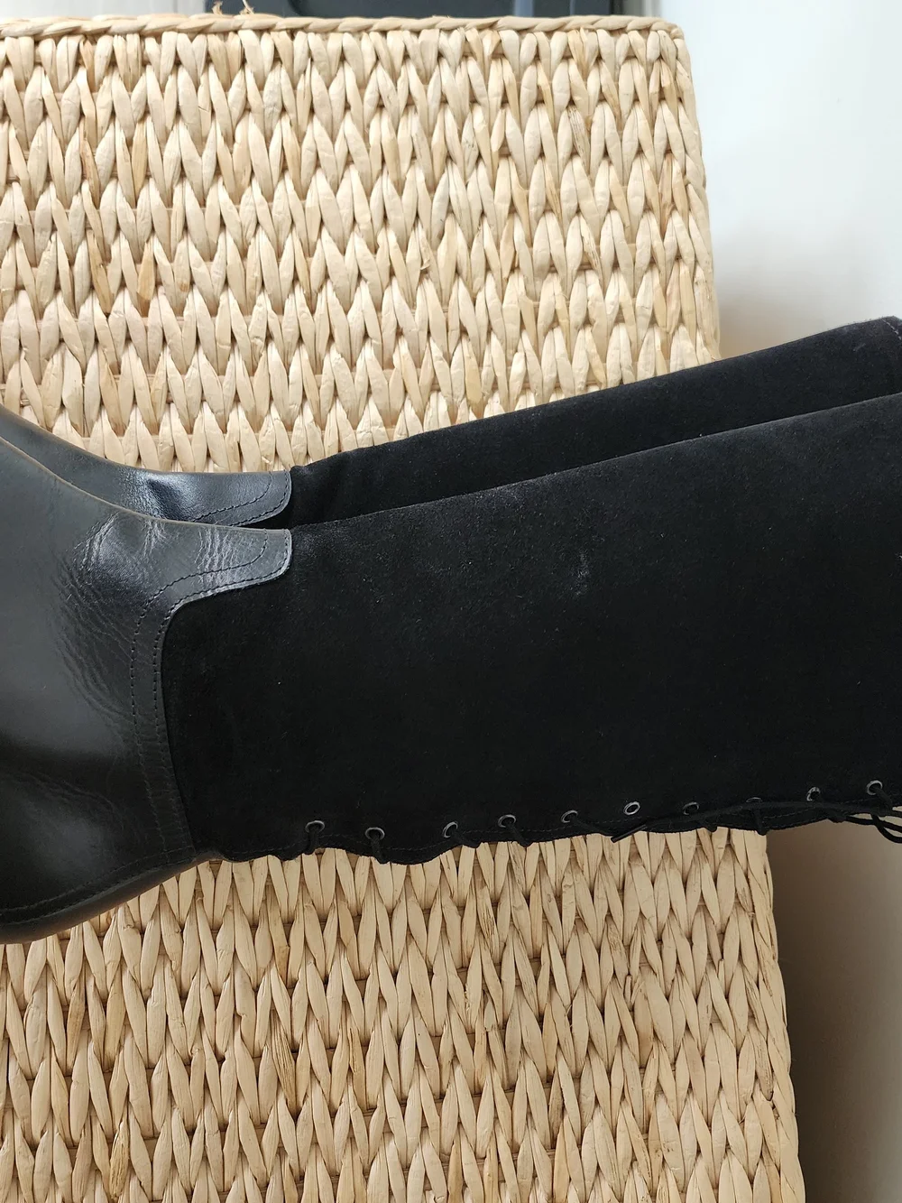 Women’s Black Lace-Up Knee-High Leather & Suede Boots (NWOT)